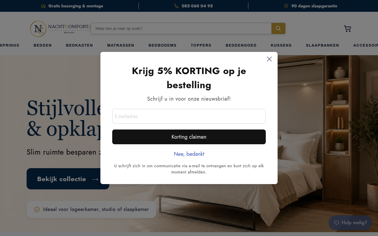 Screenshot van nachtcomfort.nl