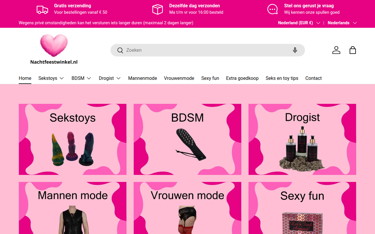 Screenshot van nachtfeestwinkel.nl