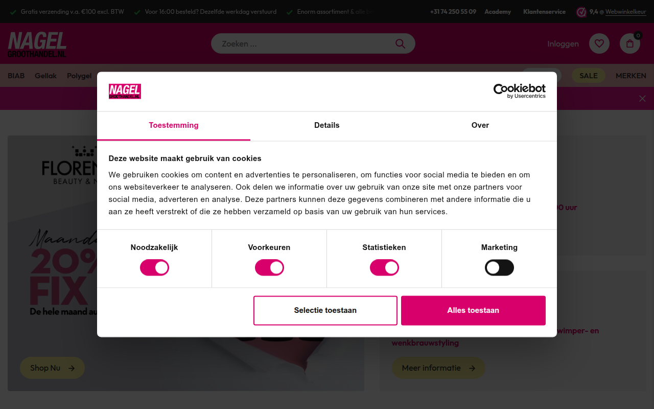 Screenshot van nagelgroothandel.nl