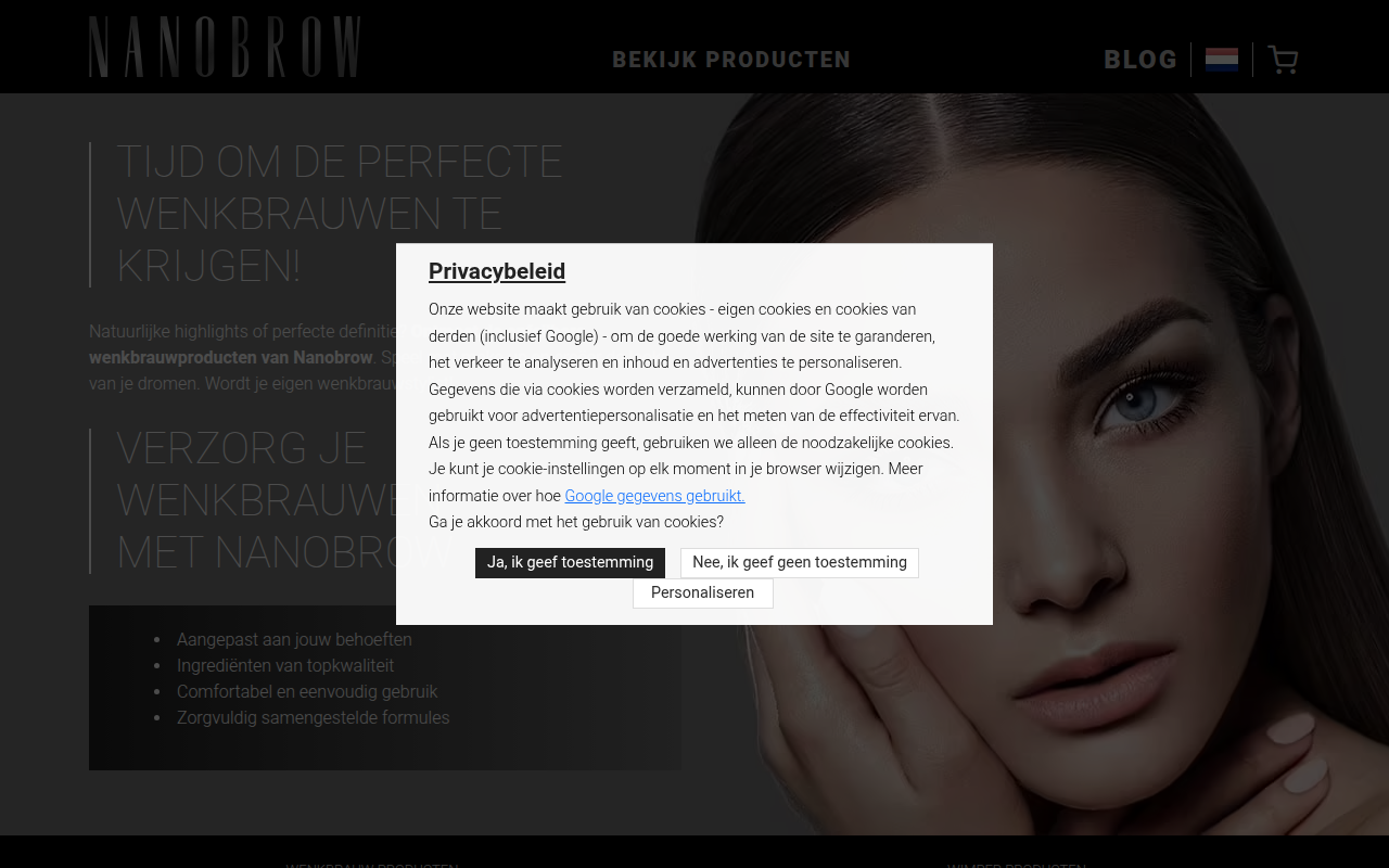 Screenshot van nanobrow.nl