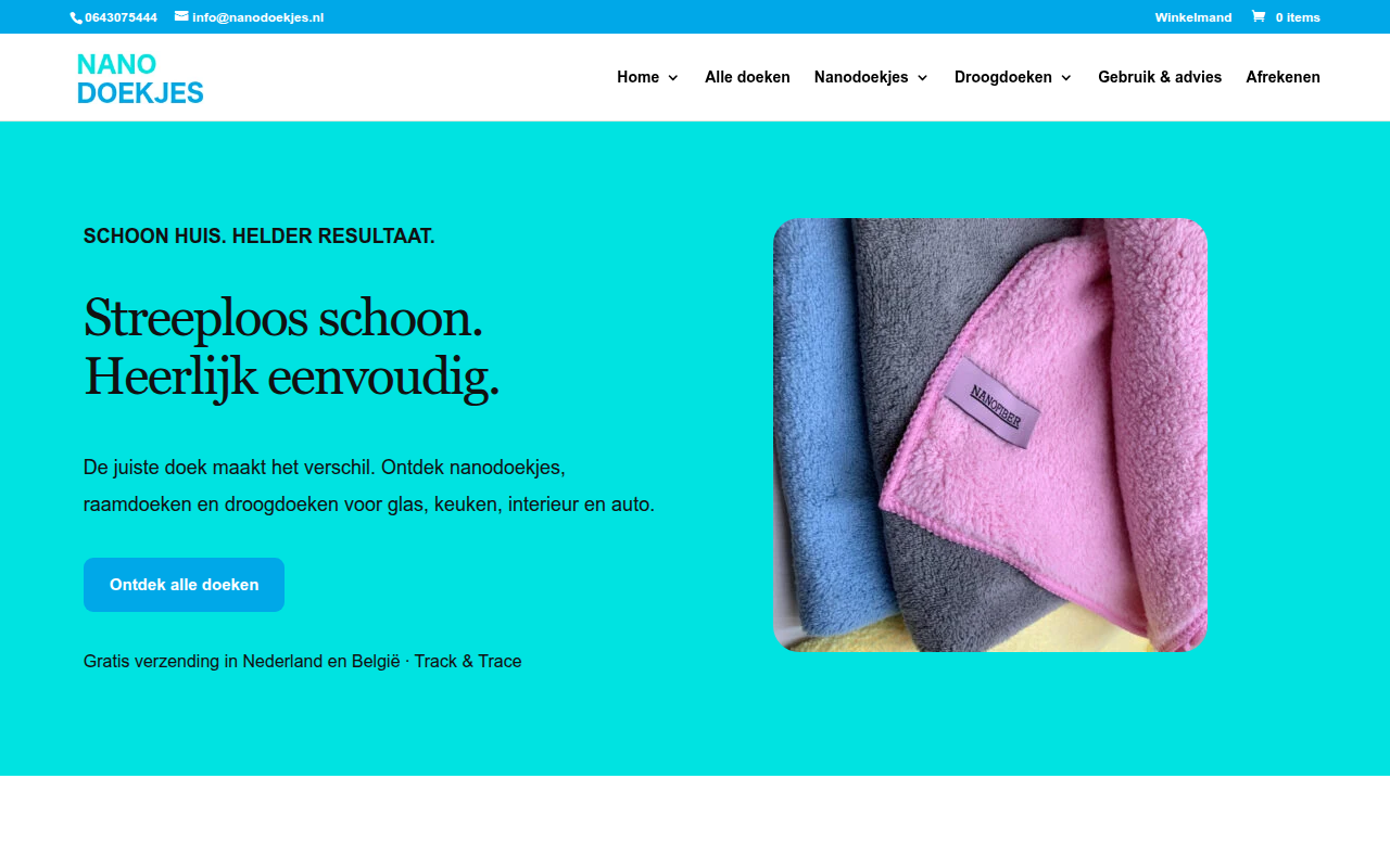 Screenshot van nanodoekjes.nl