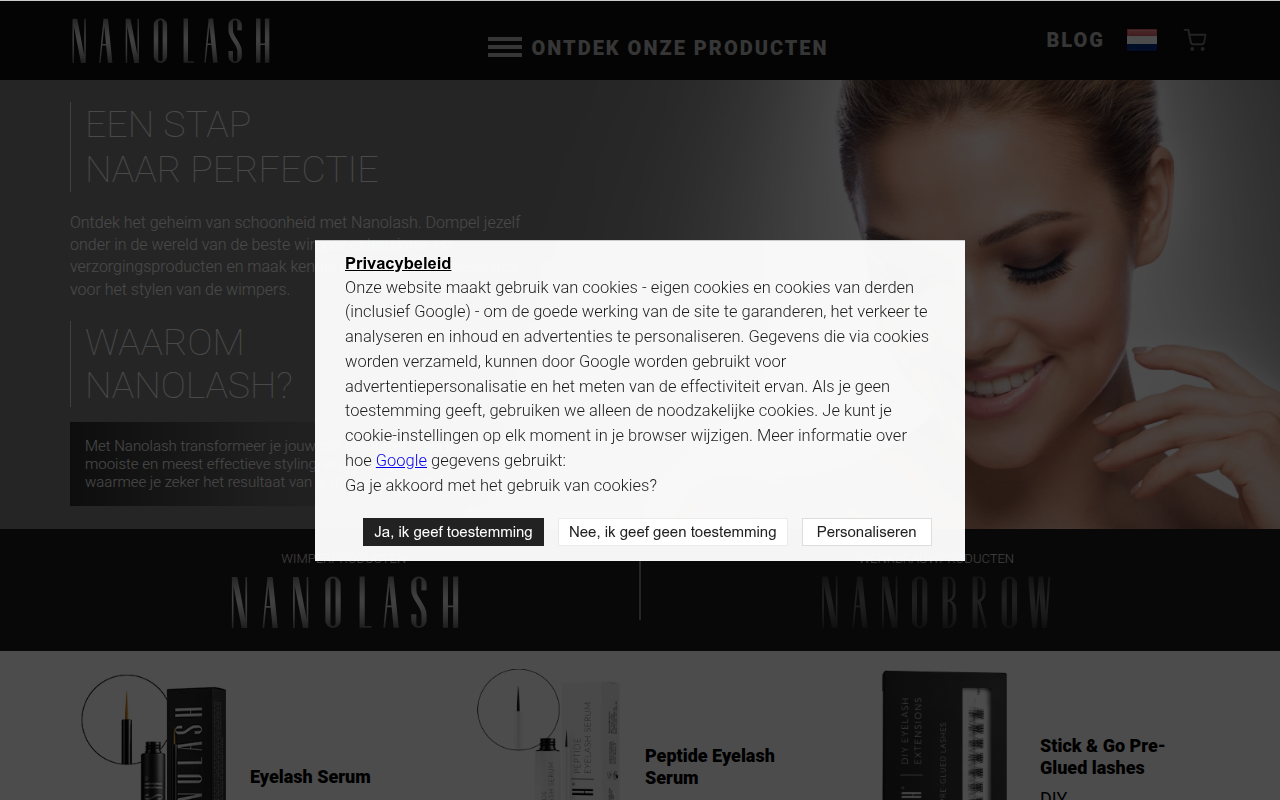 Screenshot van nanolash.nl
