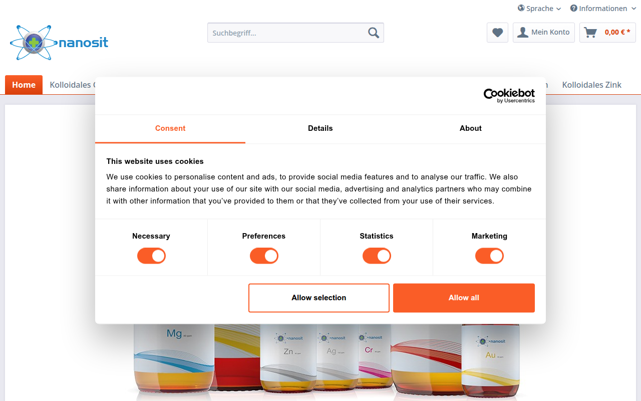 Screenshot van nanosit.eu
