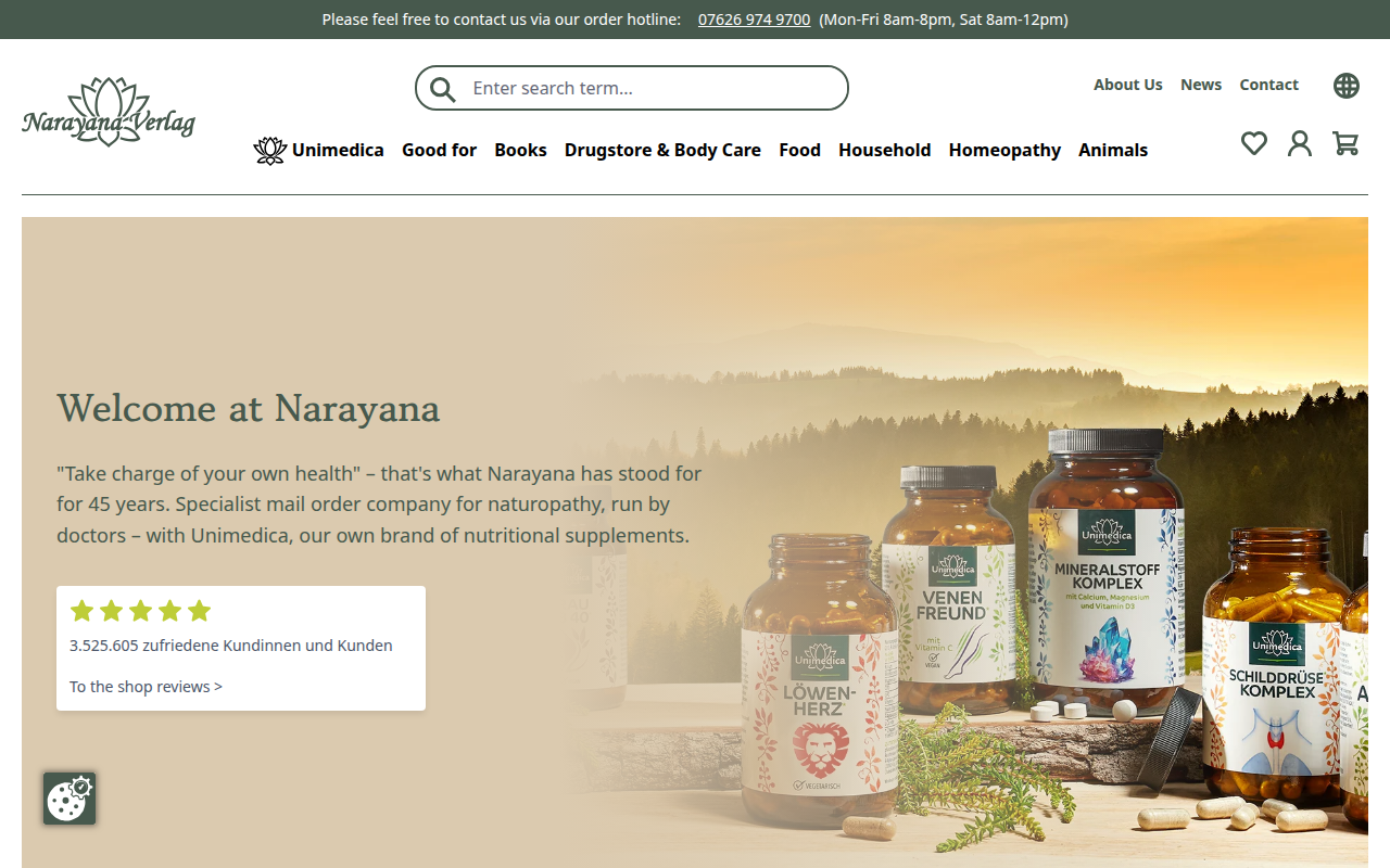 Screenshot van narayana-verlag.com