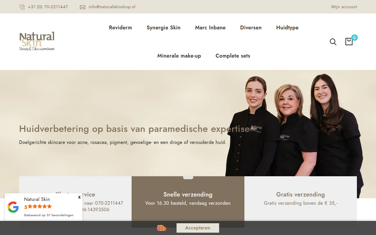 Screenshot van naturalskinshop.nl