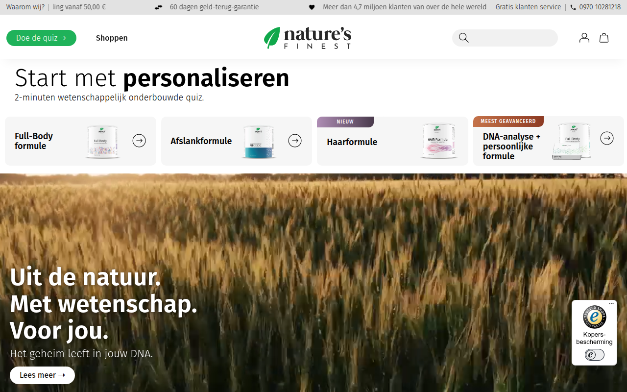 Screenshot van naturesfinestfoods.nl