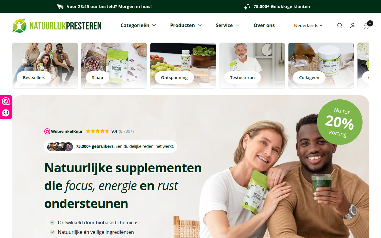 Screenshot van natuurlijkpresteren.nl