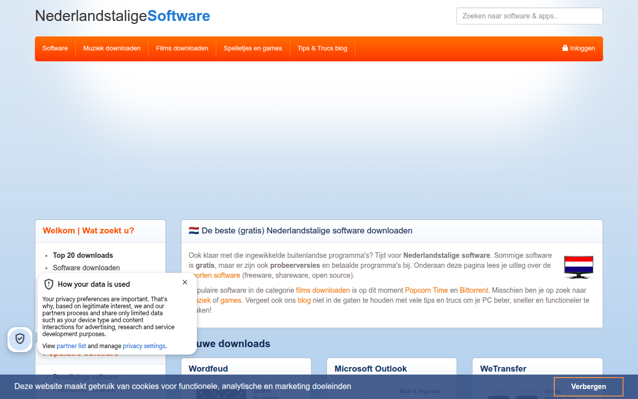 Screenshot van nederlandstaligesoftware.nl