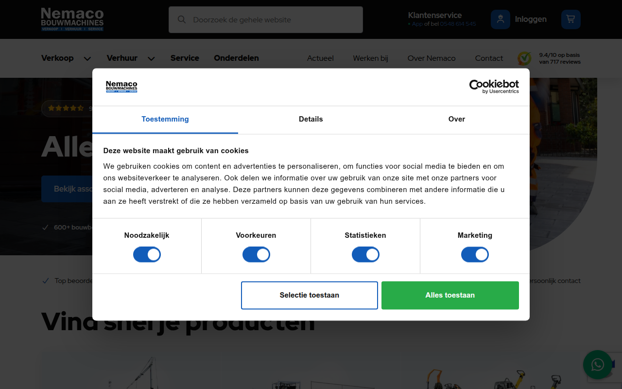 Screenshot van nemaco.nl