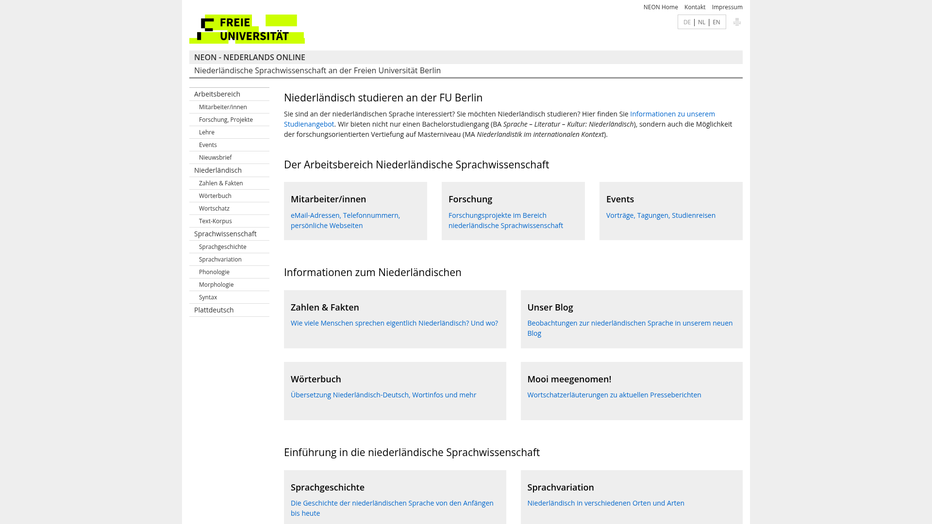 Screenshot van neon.niederlandistik.fu-berlin.de