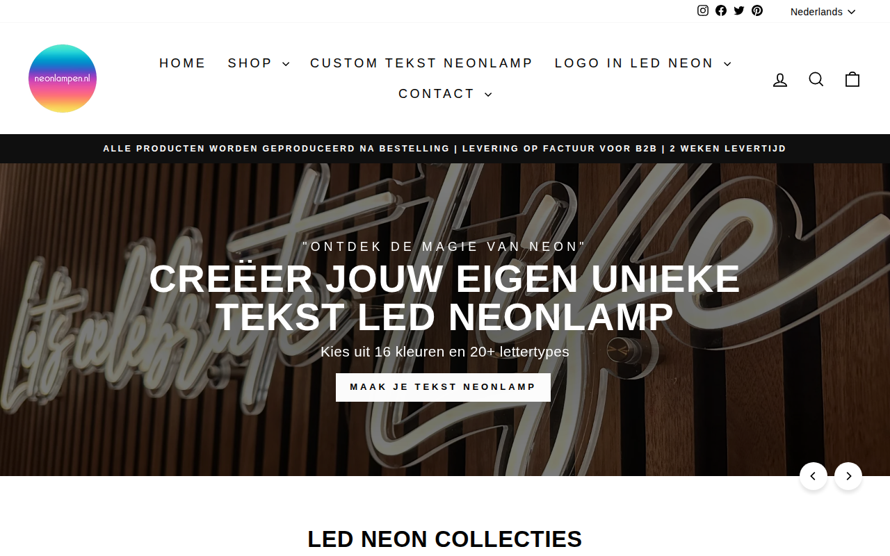 Screenshot van neonlampen.nl