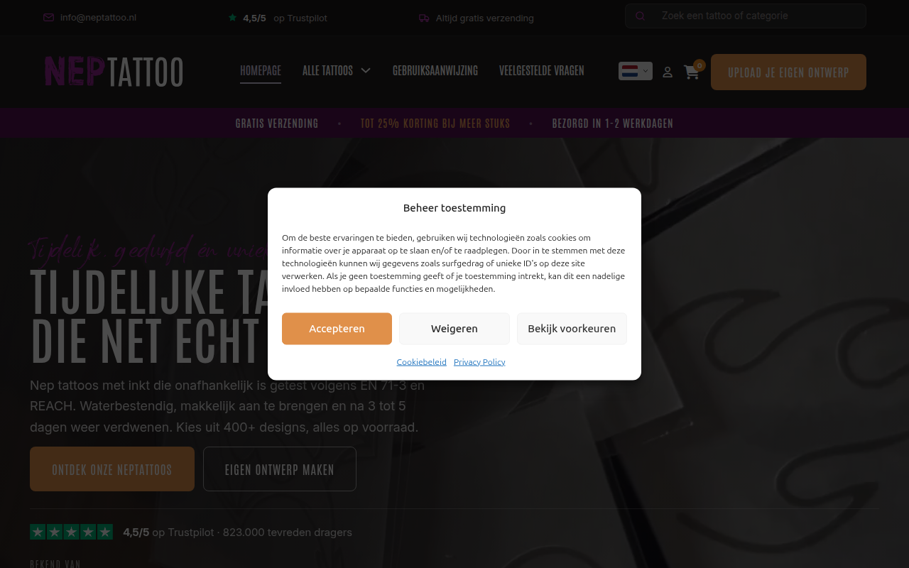 Screenshot van neptattoo.nl