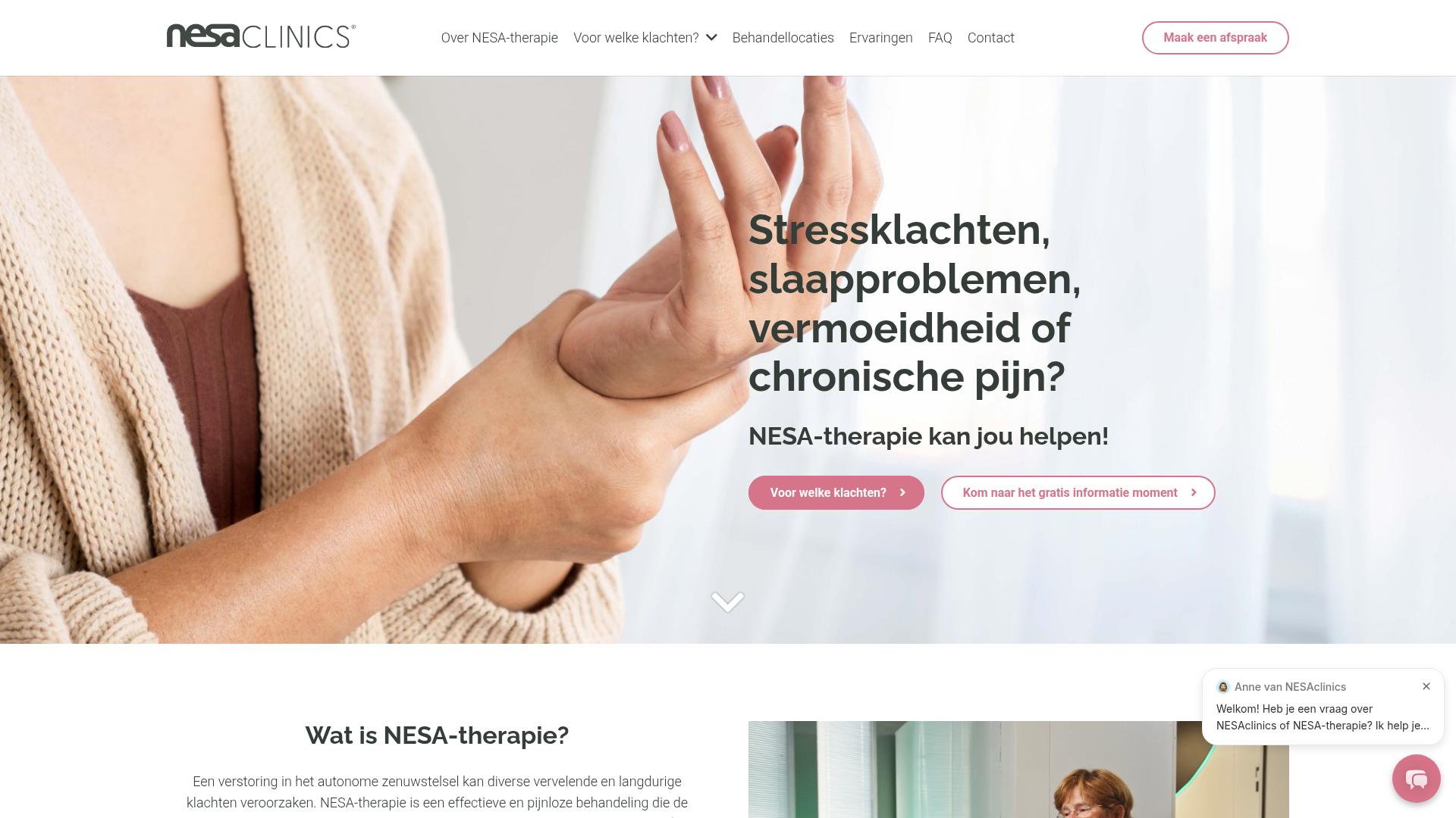 Screenshot van nesaclinics.nl