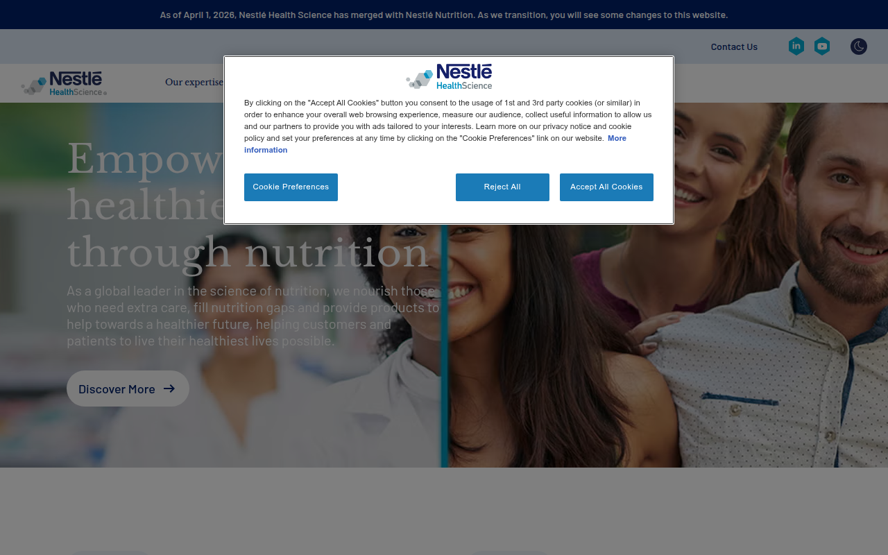 Screenshot van nestlehealthscience.co.uk
