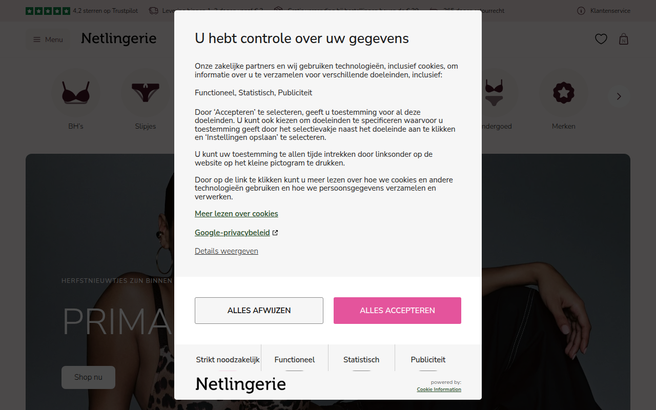 Screenshot van netlingerie.nl