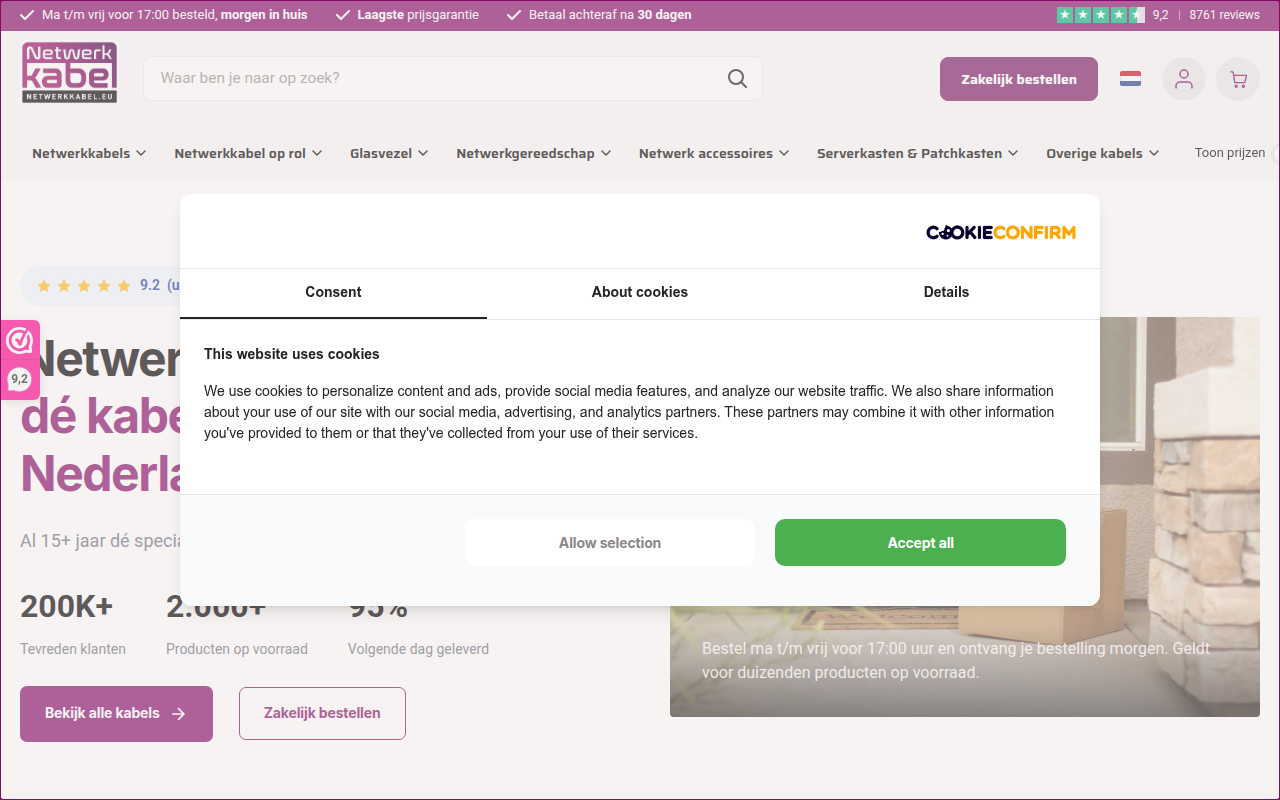 Screenshot van netwerkkabel.eu