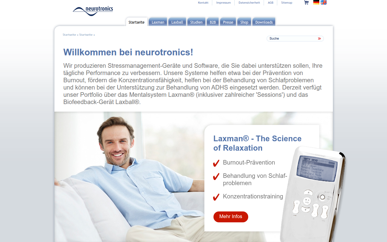 Screenshot van neurotronics.eu