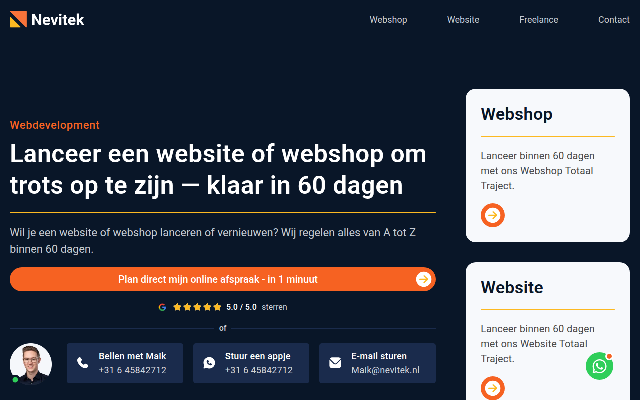 Screenshot van nevitek.nl