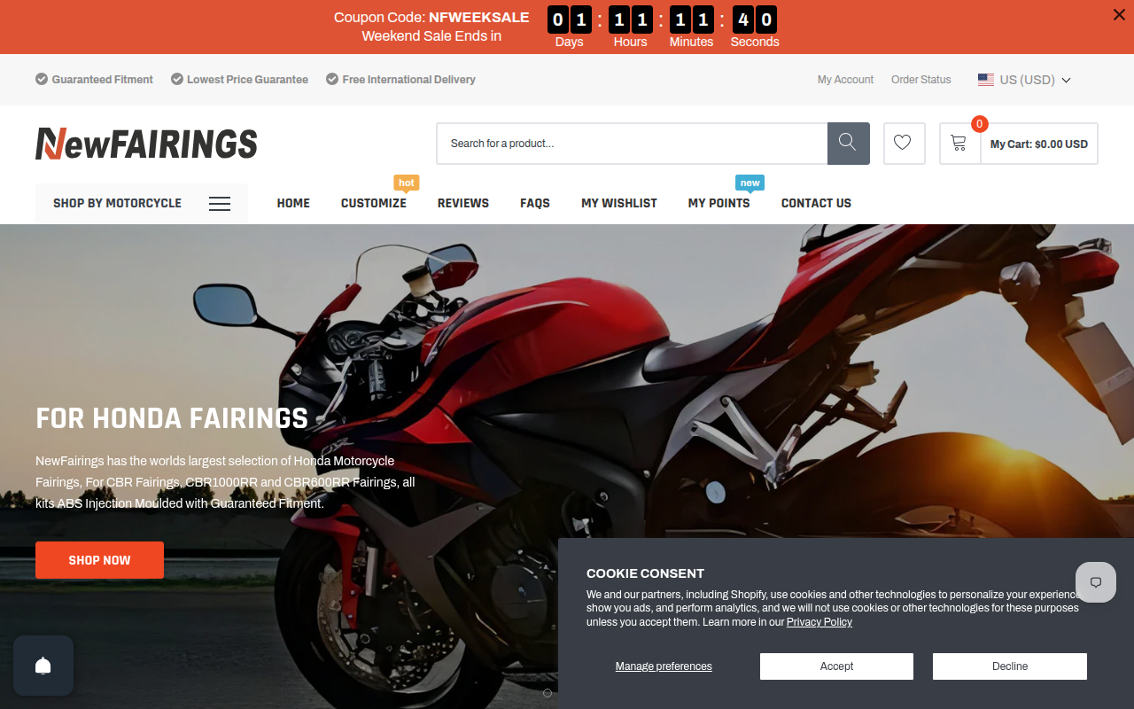 Screenshot van newfairings.com.au