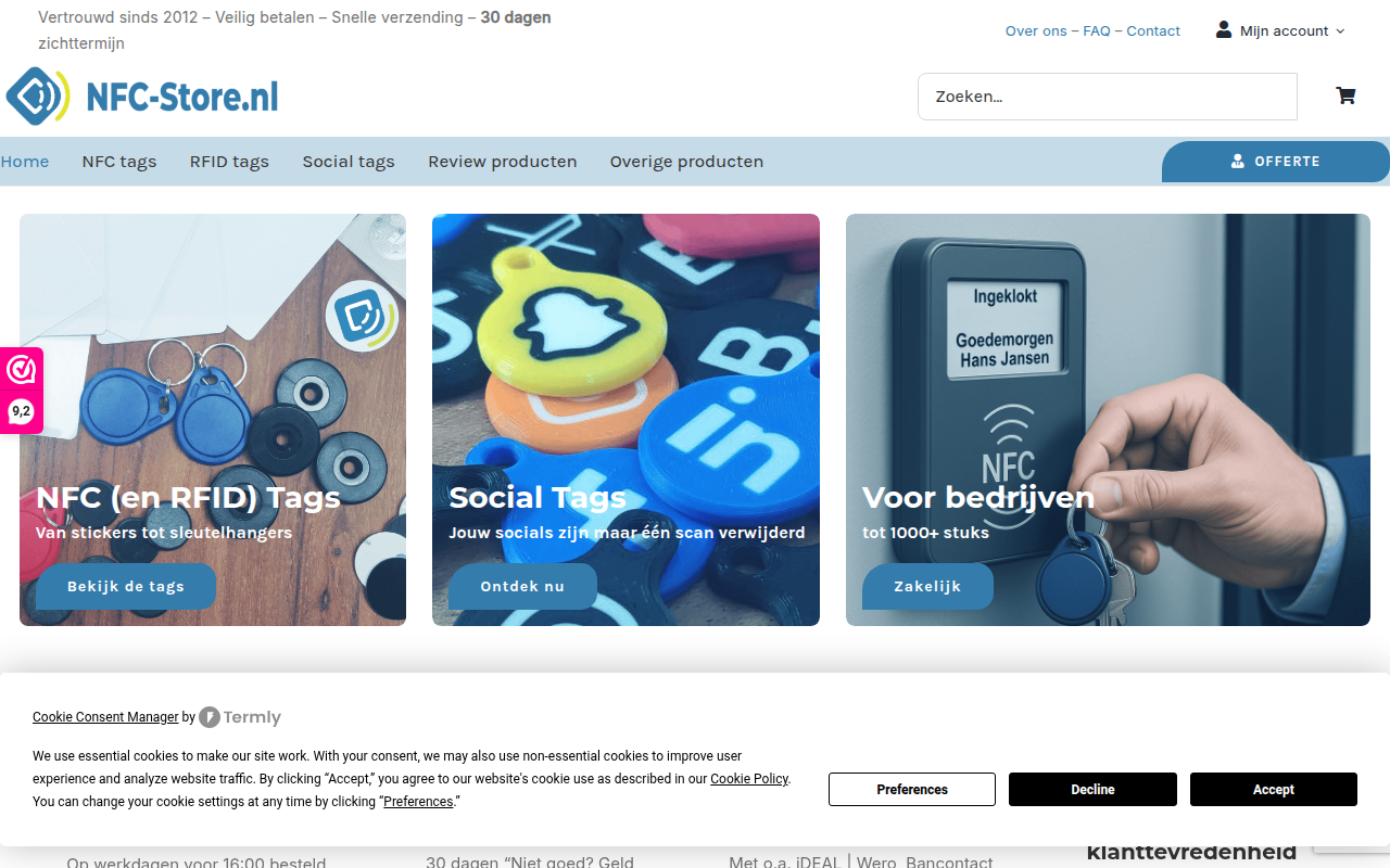 Screenshot van nfc-store.nl