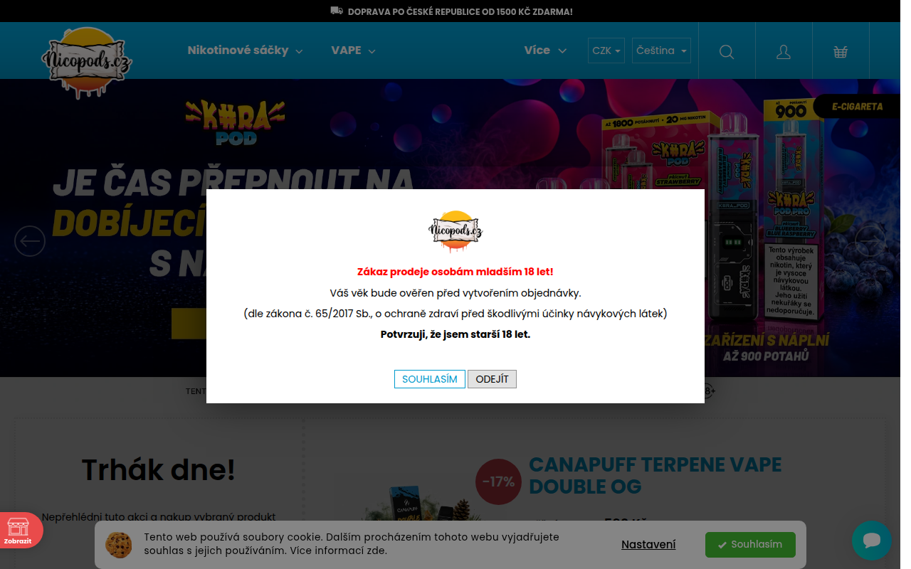 Screenshot van nicopods.cz