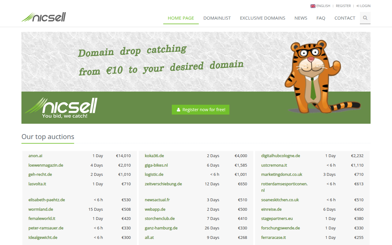 Screenshot van nicsell.com