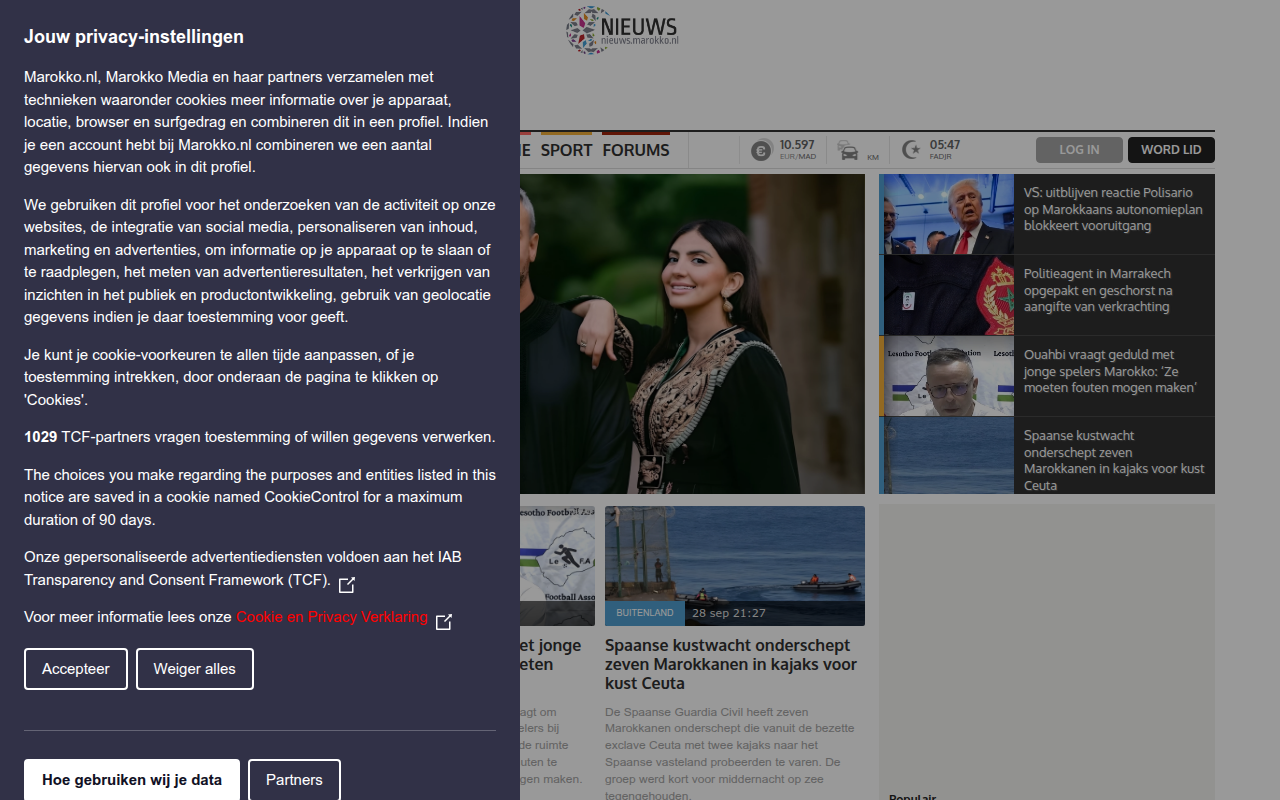 Screenshot van nieuws.marokko.nl