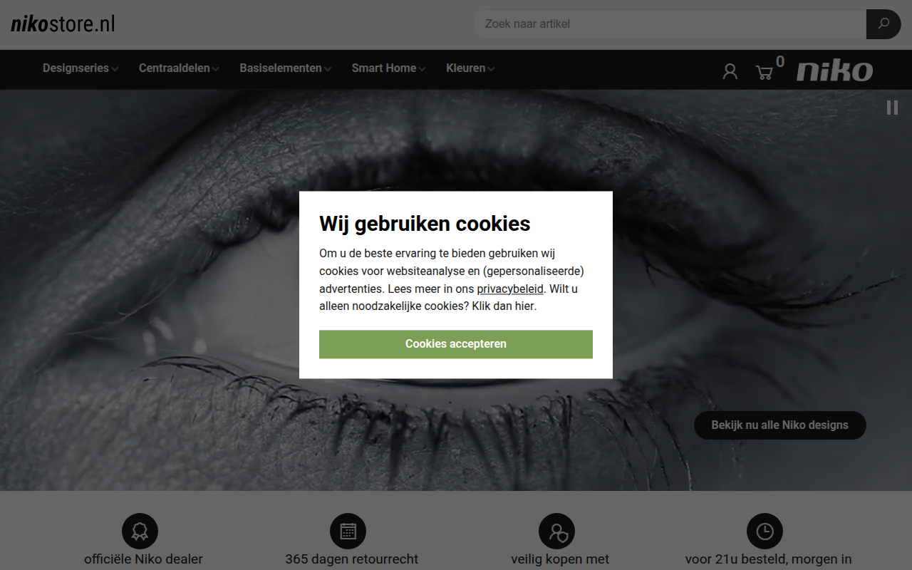 Screenshot van nikostore.nl
