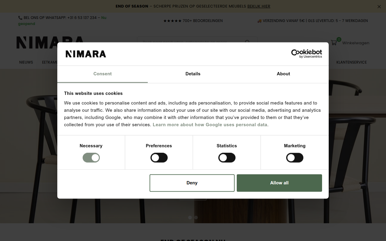 Screenshot van nimara.be