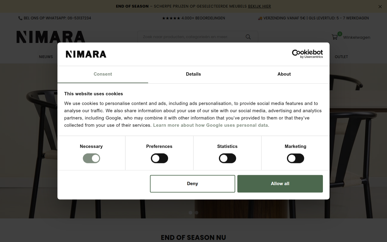 Screenshot van nimara.nl