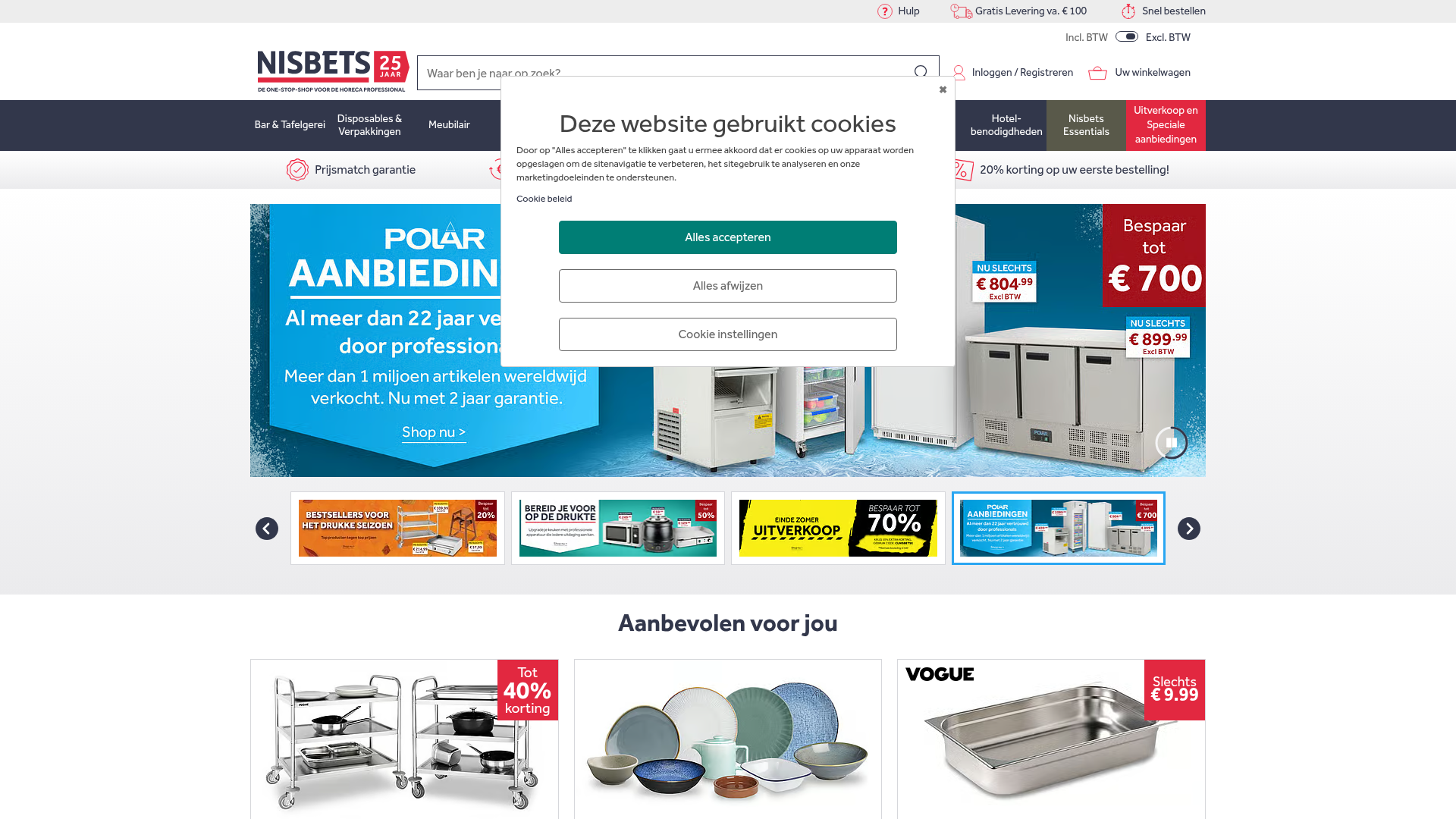 Screenshot van nisbets.nl