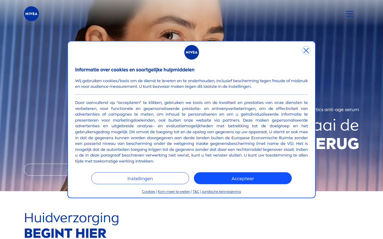 Screenshot van nivea.nl