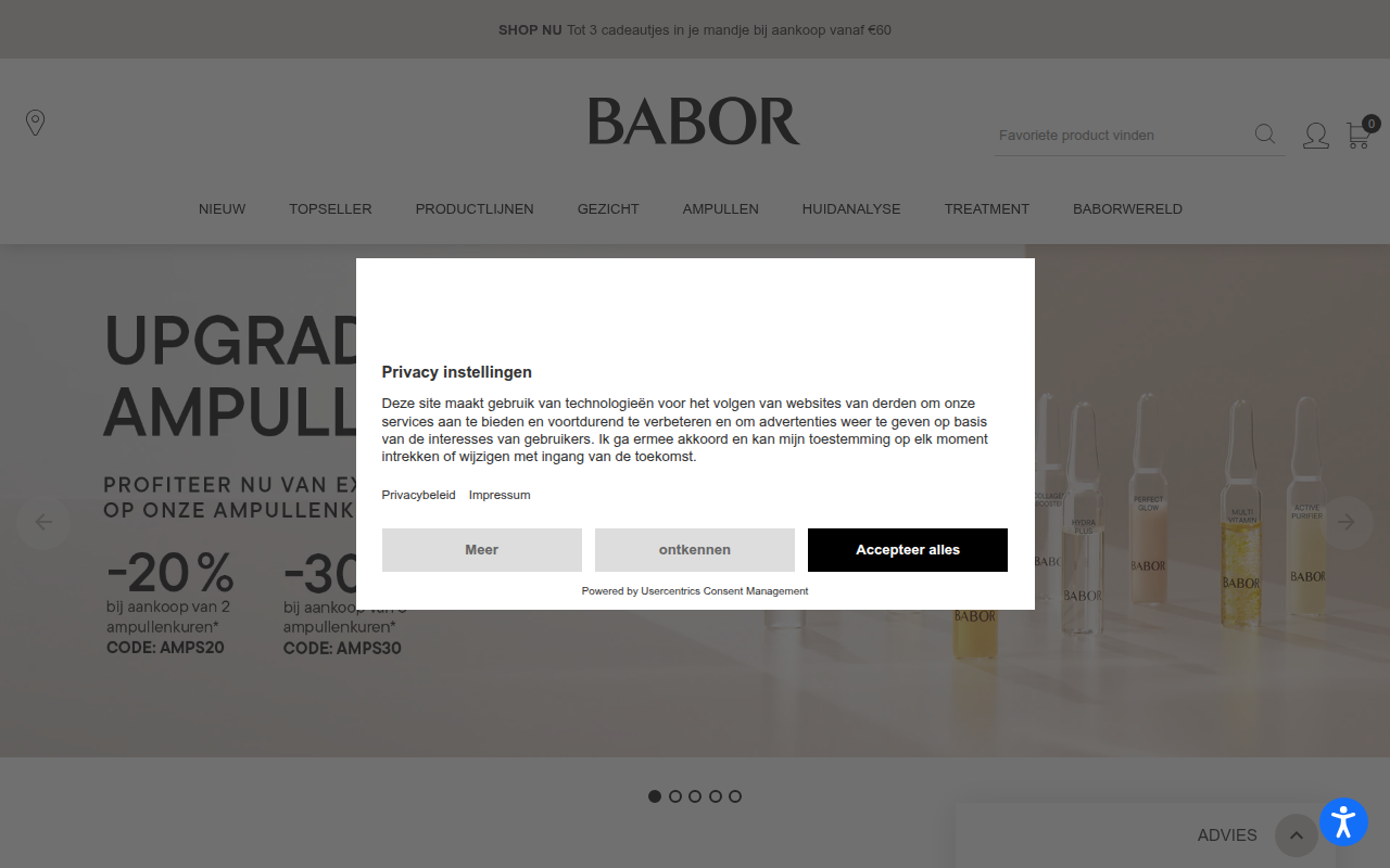Screenshot van nl.babor.com