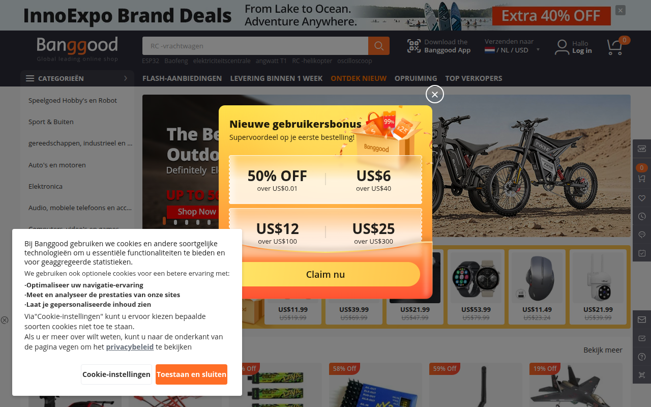 Screenshot van nl.banggood.com