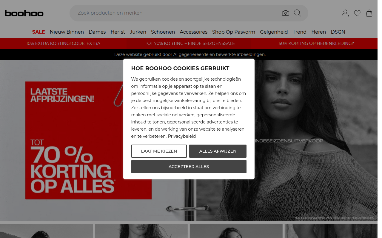 Screenshot van nl.boohoo.com