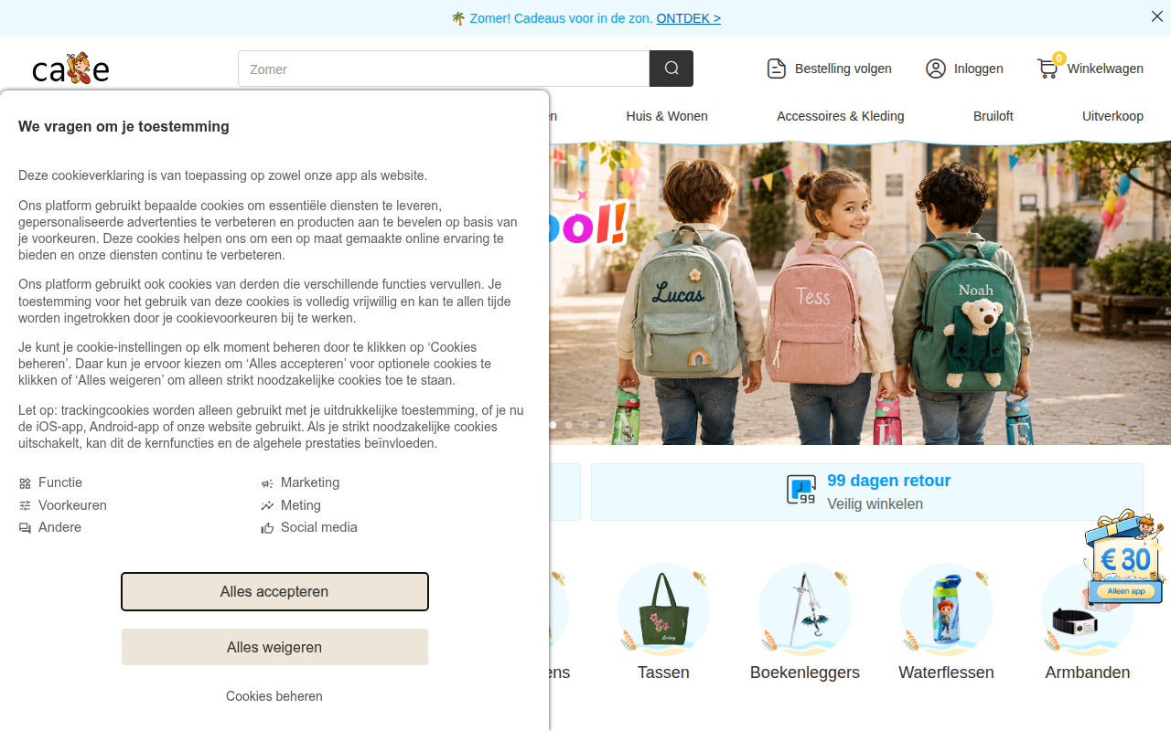 Screenshot van nl.callie.com