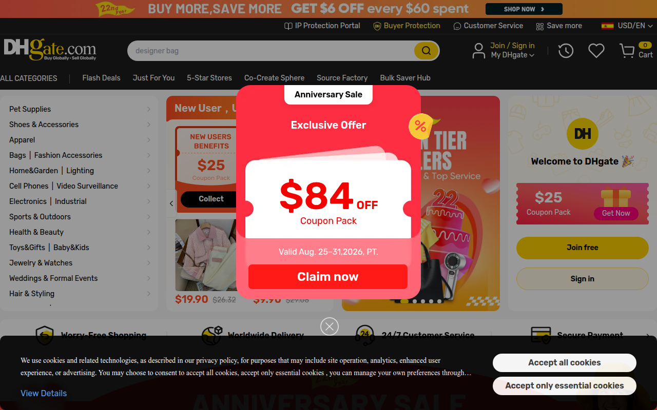 Screenshot van nl.dhgate.nl