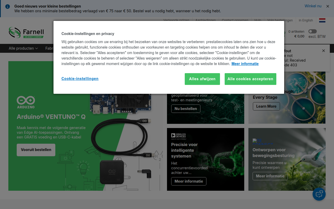 Screenshot van nl.farnell.com