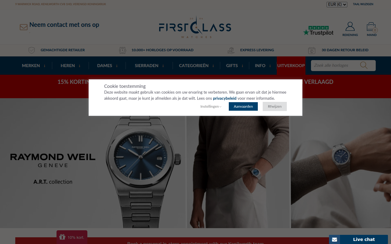 Screenshot van nl.firstclasswatches.com