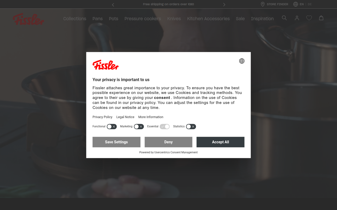 Screenshot van nl.fissler.com