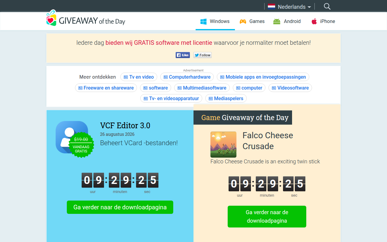 Screenshot van nl.giveawayoftheday.com