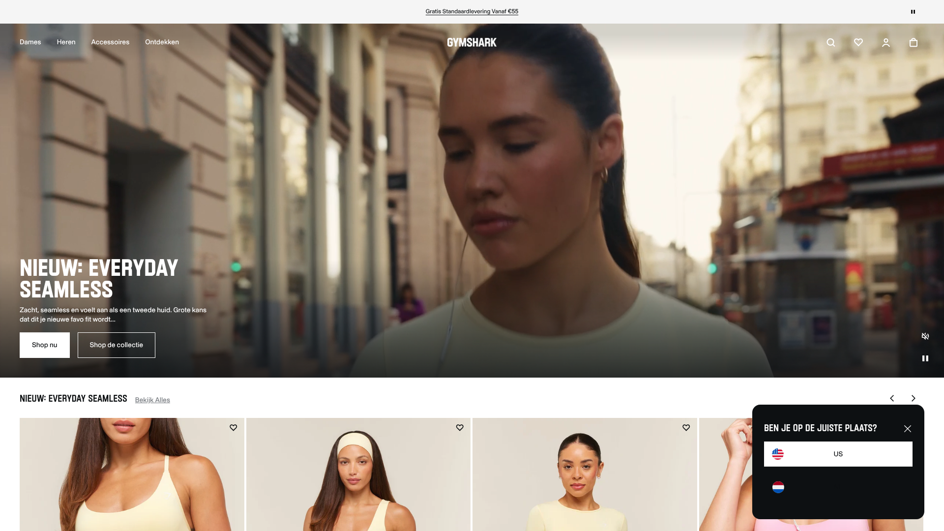 Screenshot van nl.gymshark.com