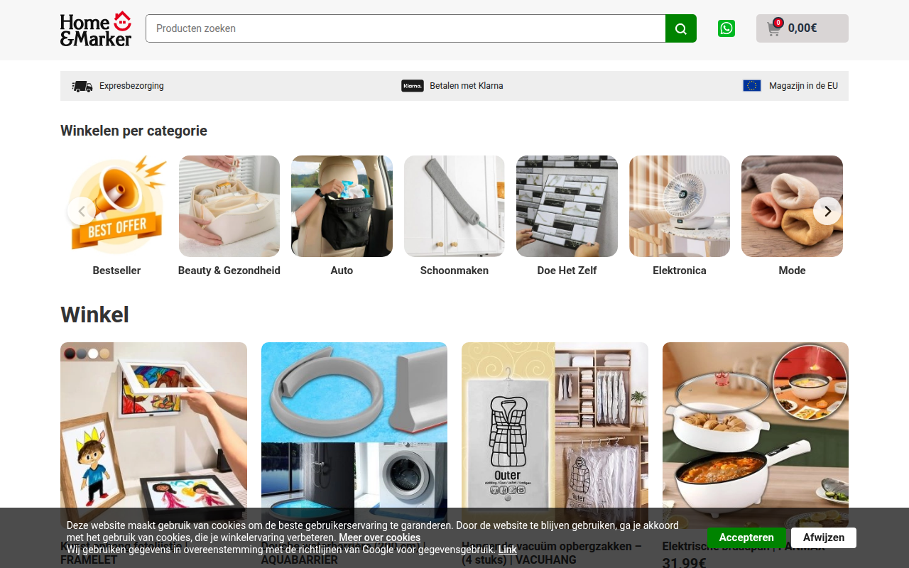 Screenshot van nl.homeandmarker.eu