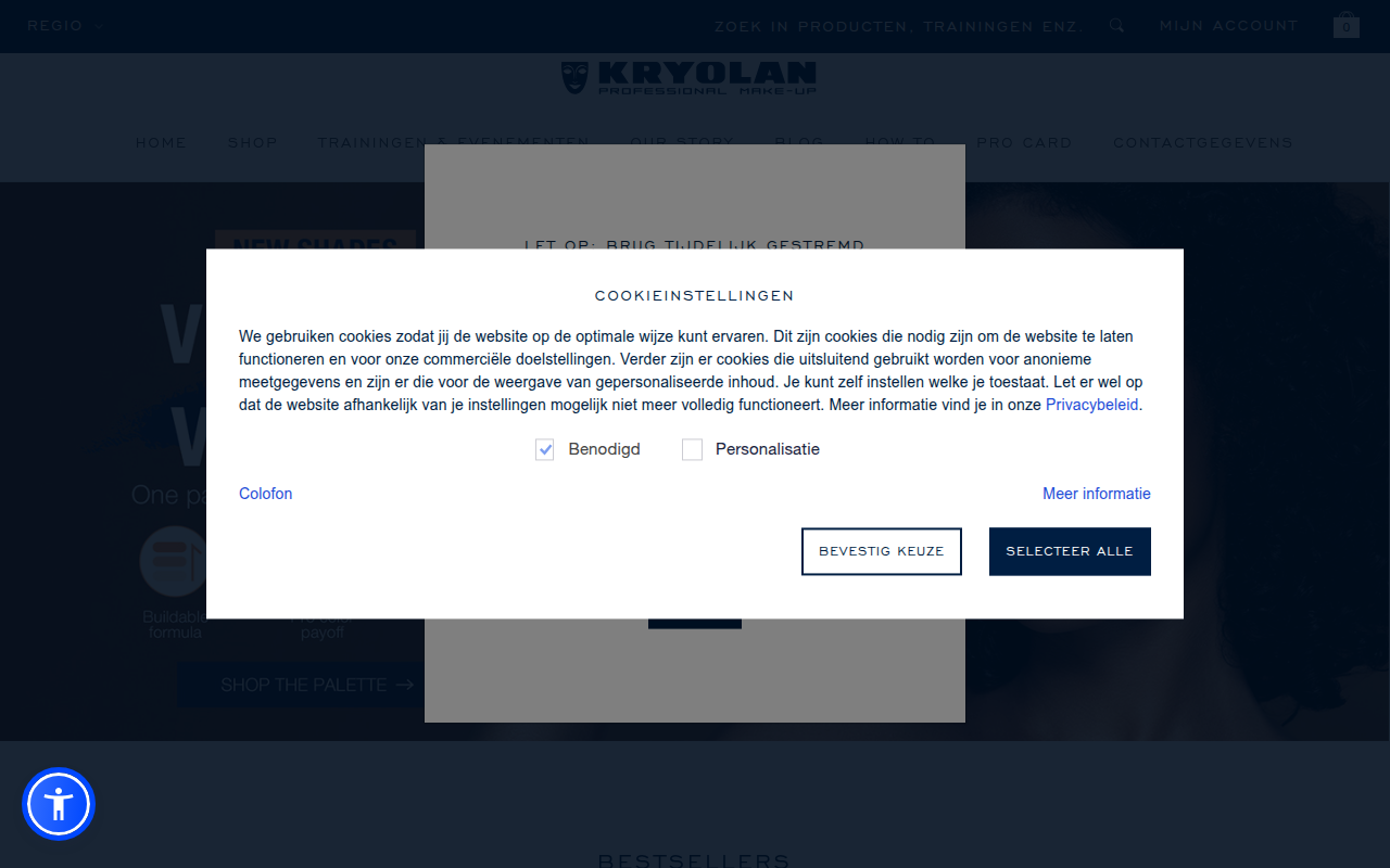 Screenshot van nl.kryolan.com