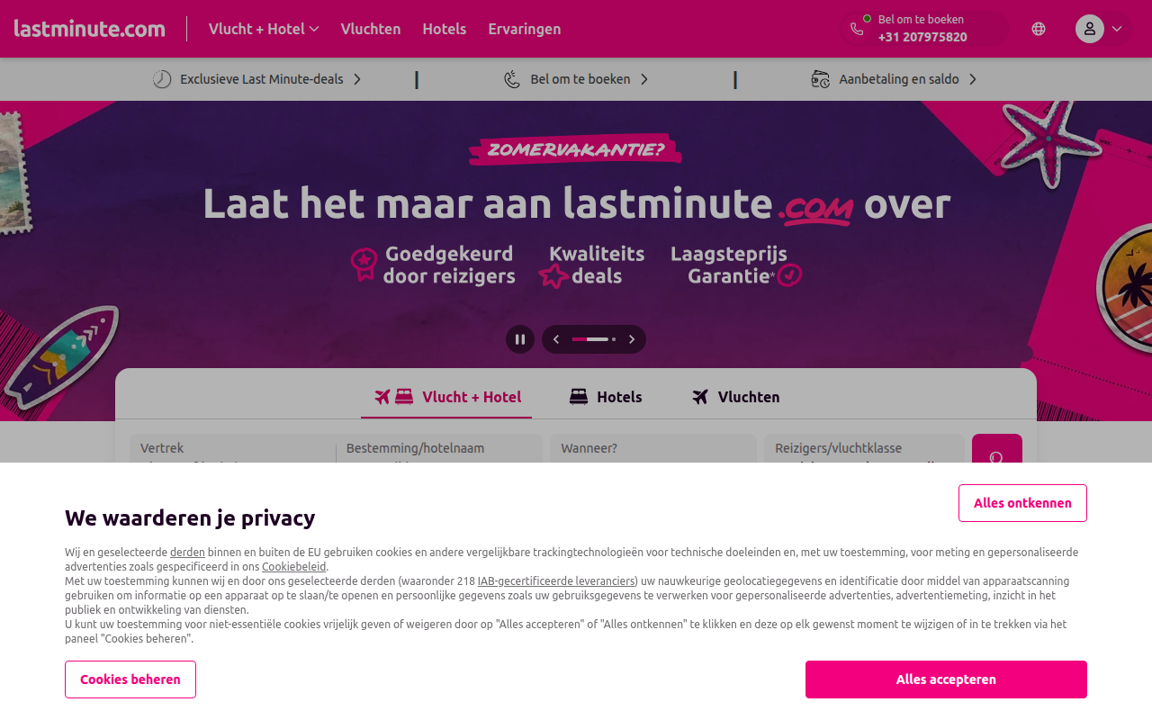 Screenshot van nl.lastminute.com