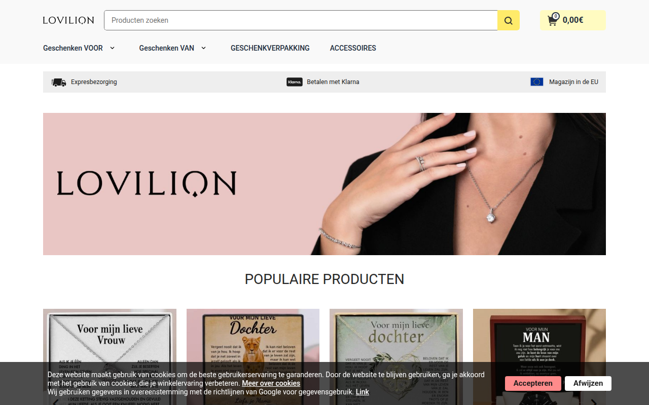 Screenshot van nl.lovilion.com