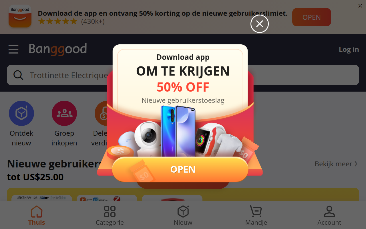 Screenshot van nl-m.banggood.com