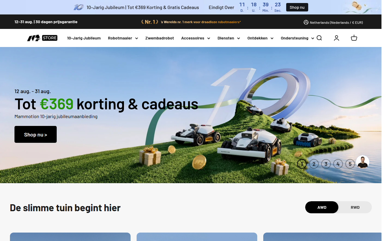 Screenshot van nl.mammotion.com