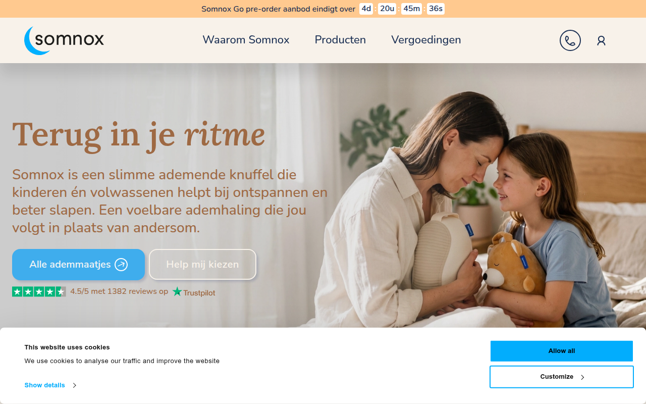 Screenshot van nl.somnox.com
