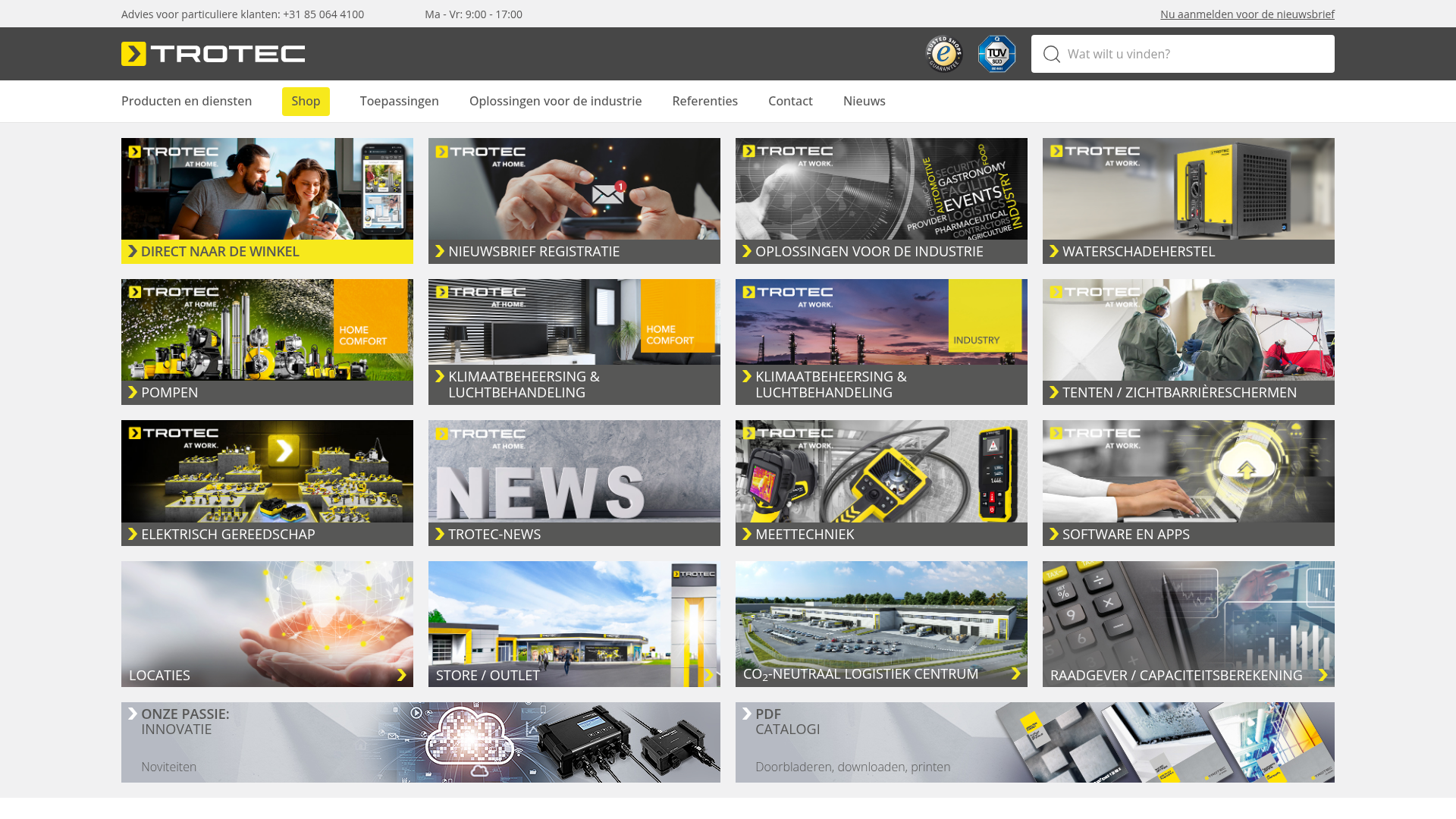 Screenshot van nl.trotec.com